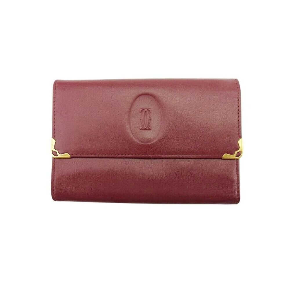 CARTIER Transal Wallet Mastrin Bordeaux Gold USED
